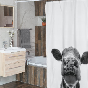 Black White Koe Modern Farmhouse Rustic Douchegordijn