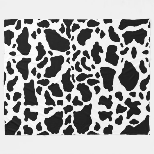 Black & White Koe Spots Animal Print Patroon Fleece Deken (Voorkant (Horizontaal))