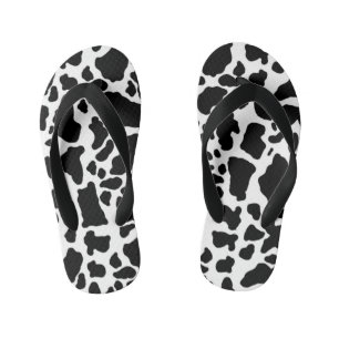 Black & White Koe Spots Animal Print Patroon Kinder Teenslippers