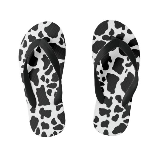 Black & White Koe Spots Animal Print Patroon Kinder Teenslippers (Voetbed)