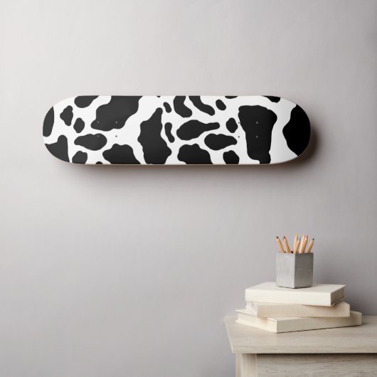 Black & White Koe Spots Animal Print Patroon Persoonlijk Skateboard (Muurkunst (Horizontaal))