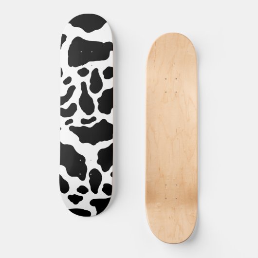 Black & White Koe Spots Animal Print Patroon Persoonlijk Skateboard (Voorkant)