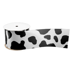 Black & White Koe Spots Animal Print Patroon Satijnen Lint