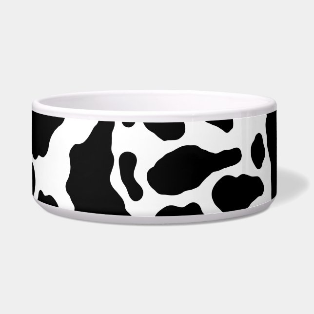 Black & White Koe Spots Animal Print Patroon Voerbakje (Voorkant)