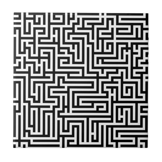 Black & White Labyrinth Maze Pattern Tegeltje (Voorkant)