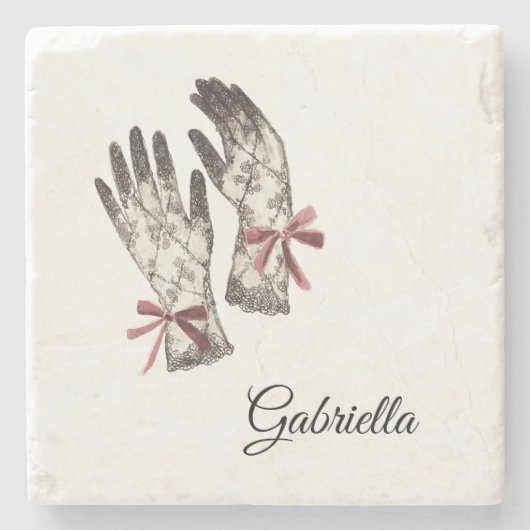 Black White Lace Gloves Burgundy Bow Stenen Onderzetter (Voorkant)