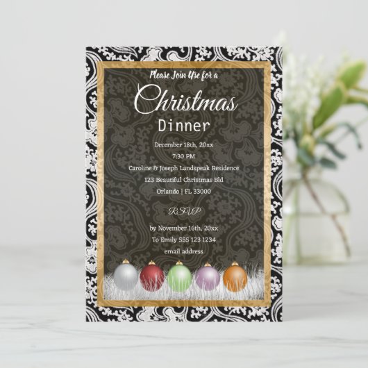 Black & White Lace Kerstmis Kaart (Staand voorkant)