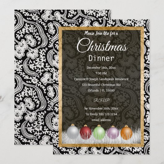 Black & White Lace Kerstmis Kaart (Voorkant / Achterkant)