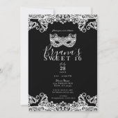 Black & White Lace Masquerade Sweet 16 Party Kaart (Voorkant)