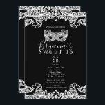 Black & White Lace Masquerade Sweet 16 Party Kaart<br><div class="desc">Aanpassen voor elke gebeurtenis</div>