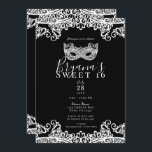 Black & White Lace Masquerade Sweet 16 Party Kaart<br><div class="desc">Aanpassen voor elke gebeurtenis</div>