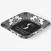 Black White Lacy Tribal Damask Fractal Lace Papieren Bordje (Gebogen)