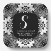 Black White Lacy Tribal Damask Fractal Lace Papieren Bordje (Voorkant)