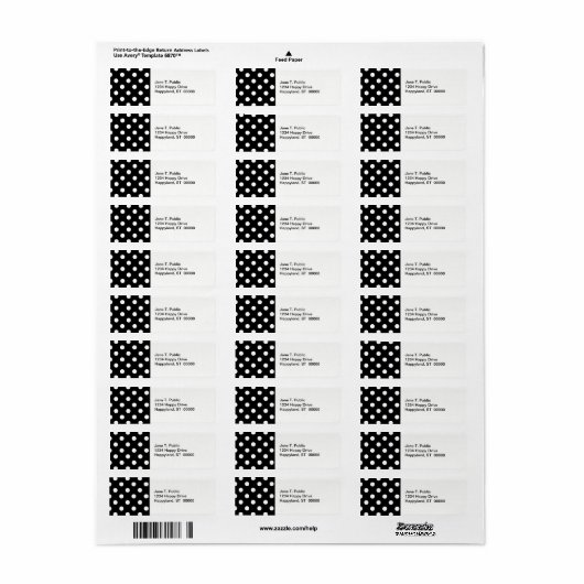 Black White Large Polka Dot Pattern Etiket (Full Sheet)