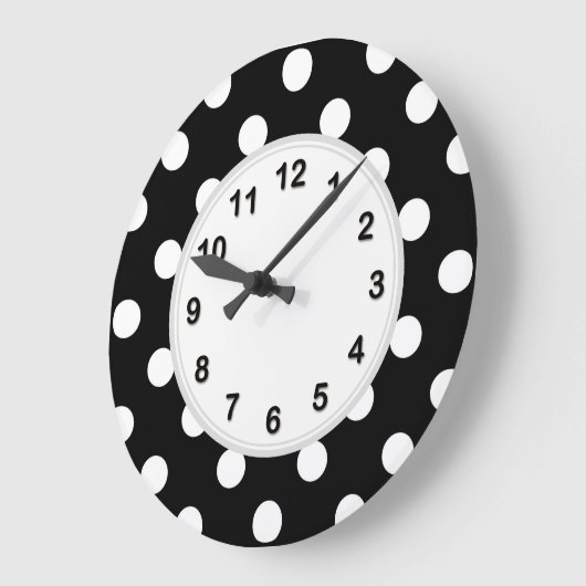 Black White Large Polka Dot Pattern Grote Klok (Hoek)