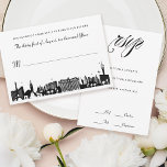 Black & White Las Vegas Skyline Wedding RSVP Kaart<br><div class="desc">Een elegant zwart-wit Las Vegas stripontwerp met antwoord op datum en gastennaam aan de ene kant en aanwezigheid en maaltijdkeuze aan de andere kant.</div>