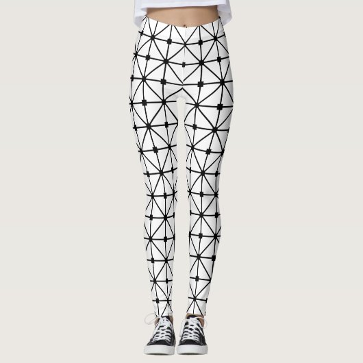 Black White Lattice Patroon Leggings (Voorkant)
