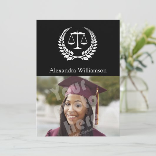 Black/White Laurel Law School Afstuderen Kaart (Staand voorkant)