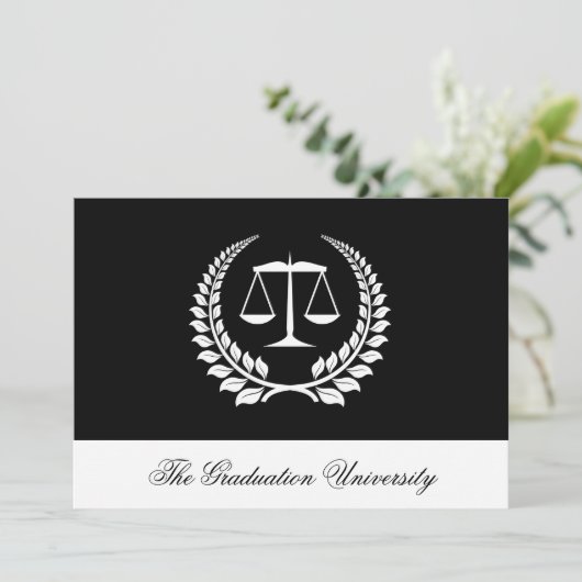 Black/White Laurel Law School Afstuderen Kaart (Staand voorkant)