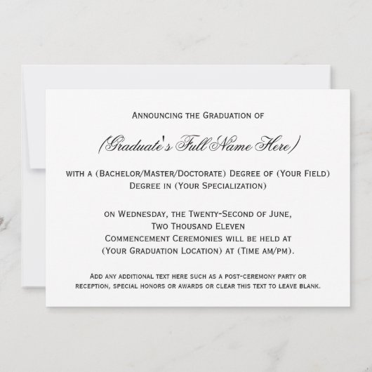 Black/White Laurel Law School Afstuderen Kaart (Achterkant)