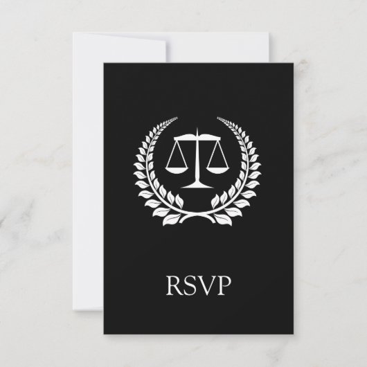 Black/White Laurel Law School Afstuderen RSVP Kaartje (Voorkant)