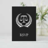 Black/White Laurel Law School Afstuderen RSVP Kaartje (Staand voorkant)