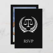 Black/White Laurel Law School Afstuderen RSVP Kaartje (Voorkant / Achterkant)