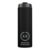 Black White Laurel Wreath Crest Monogram Thermosbeker (Voorkant)