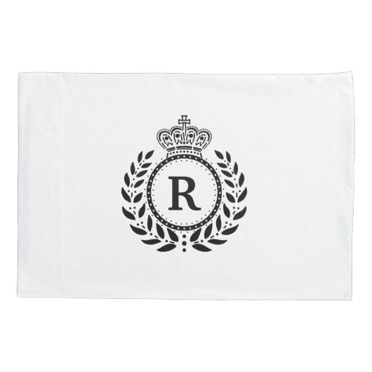 Black White Laurel Wreath Crown Monogram | Koninkl Kussensloop (Achterkant)