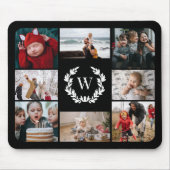 Black White Laurel WreatMonogram Photo Collage Muismat (Voorkant)