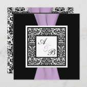 Black White Lavender Damask PRINTED RIBBON Kaart (Voorkant / Achterkant)