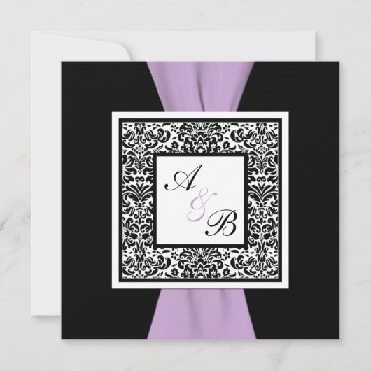 Black White Lavender Damask PRINTED RIBBON Kaart (Voorkant)