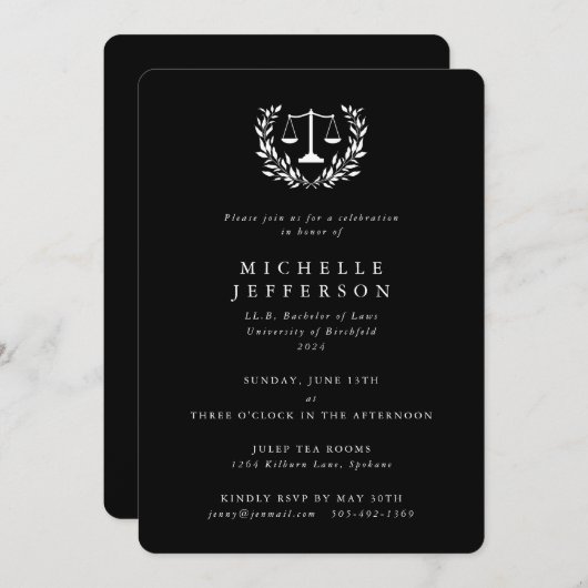 Black+White Law Qualifications Laurel Wreate Kaart (Voorkant / Achterkant)