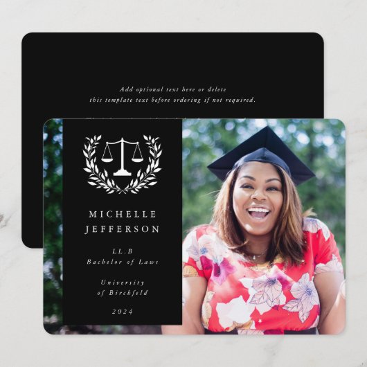 Black+White Law Scales Laurel WreatPhoto Aankondiging (Voorkant / Achterkant)