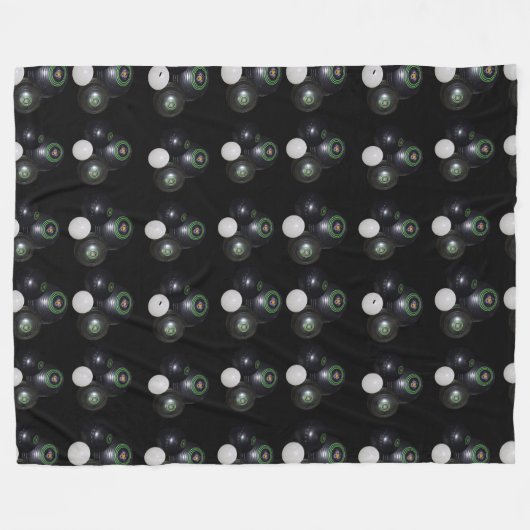 Black White Lawn Bowls Pattern Fleece Deken (Voorkant (Horizontaal))