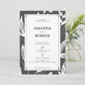 Black & White Leaf Modern Huwelijksuitnodiging Kaart (Staand voorkant)