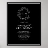 Black White Leafy Crest Monogram Unplugged Wedding Poster (Voorkant)