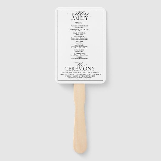 Black White Leafy Crest Monogram Weddenprogramma Handwaaier (Achterkant)