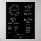 Black White Leafy Crest Monogram Weddenprogramma Poster (Voorkant)