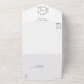 Black White Leafy Crest Monogram Weddenschap All In One Uitnodiging (Buitenkant)