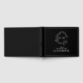 Black White Leafy Crest Monogram Weddenschap Gastenboek (Volledig)