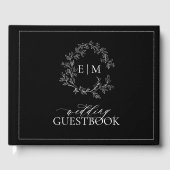 Black White Leafy Crest Monogram Weddenschap Gastenboek (Voorkant)