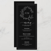 Black White Leafy Crest Monogram Weddenschap Menu (Voorkant / Achterkant)