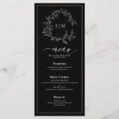 Black White Leafy Crest Monogram Weddenschap Menu (Voorkant)
