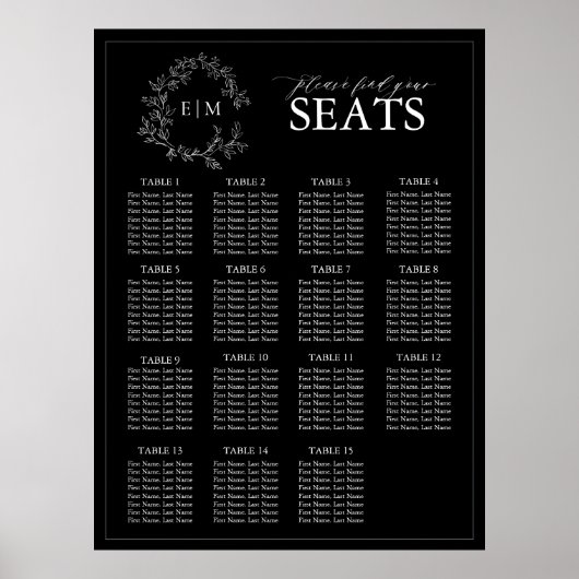 Black White Leafy Crest Monogram Weddenschap Poster (Voorkant)