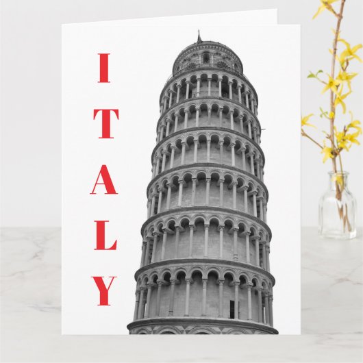 Black White Leaning Tower of Pisa Italy Kaart (Gele Bloem)