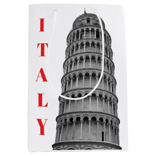 Black White Leaning Tower of Pisa Italy Medium Cadeauzakje (Voorkant)