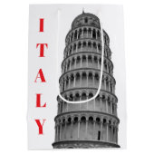 Black White Leaning Tower of Pisa Italy Medium Cadeauzakje (Achterkant)