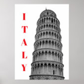 Black White Leaning Tower of Pisa Italy Poster (Voorkant)