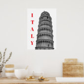 Black White Leaning Tower of Pisa Italy Poster (Keuken)